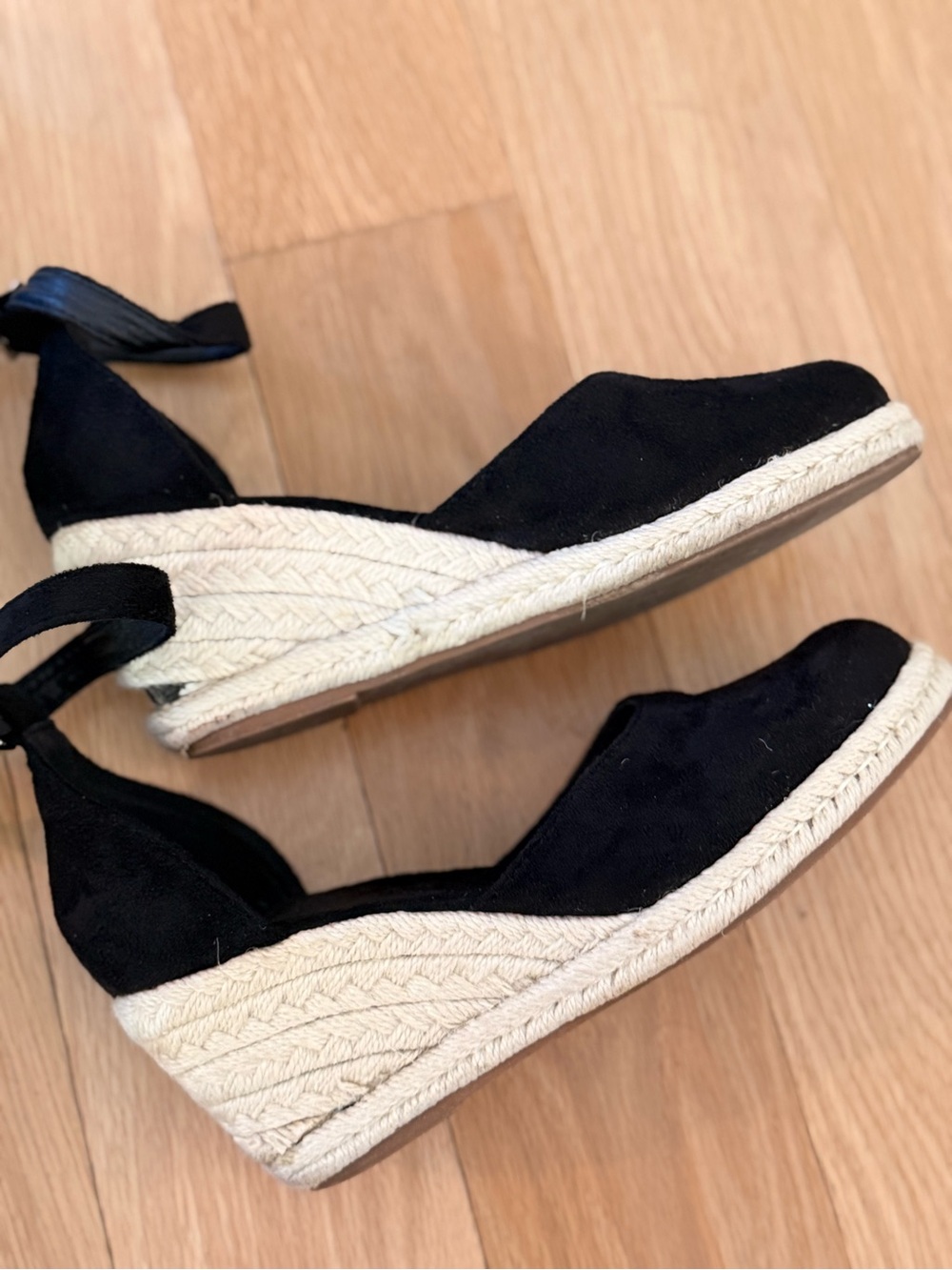 Black Espadrille Wedge Sandals with Ankle buckle -Women